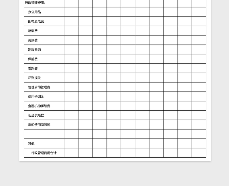 2025行政管理费用明细表excel模板