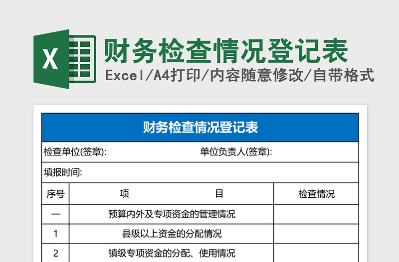 2025财务检查情况登记表excel模板