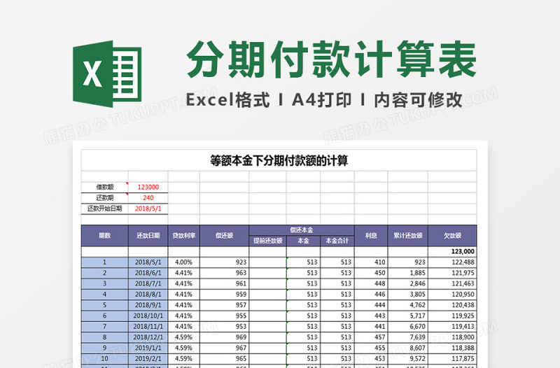 分期付款的计算表