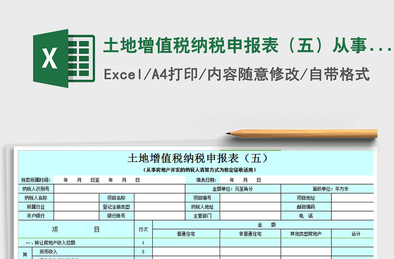 2024年土地增值税纳税申报表（五）从事房地产开发的纳税人清exce表格免费下载