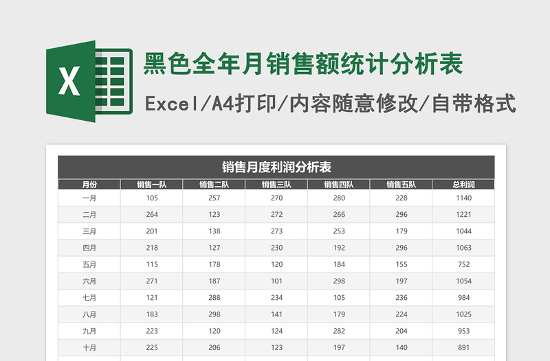 2025黑色全年月销售额统计分析表excel模板