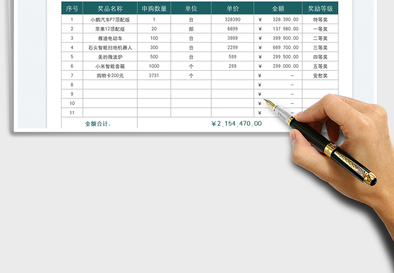 2025年会奖品申购表免费下载