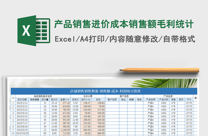 2025年产品销售进价成本销售额毛利统计