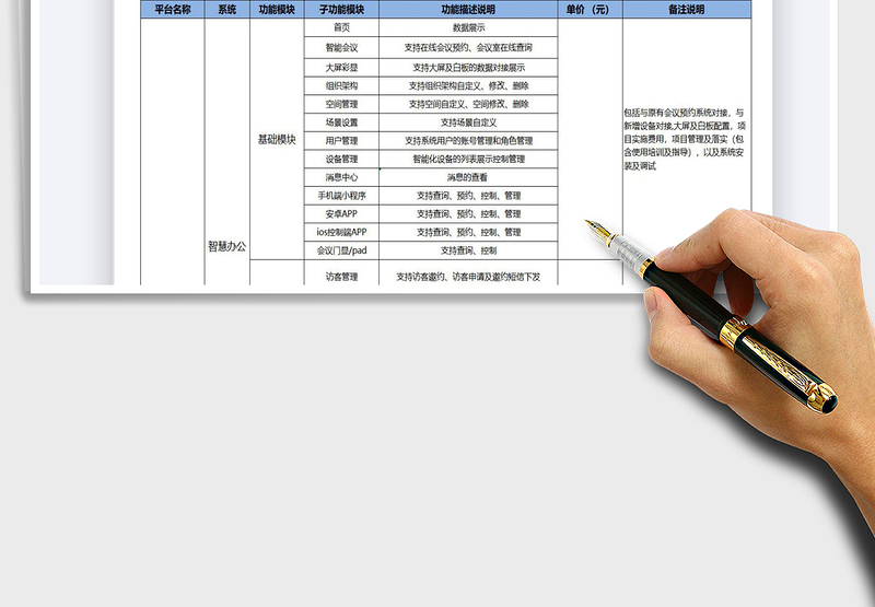 2024XX智慧平台软件清单报价表模板excel表格