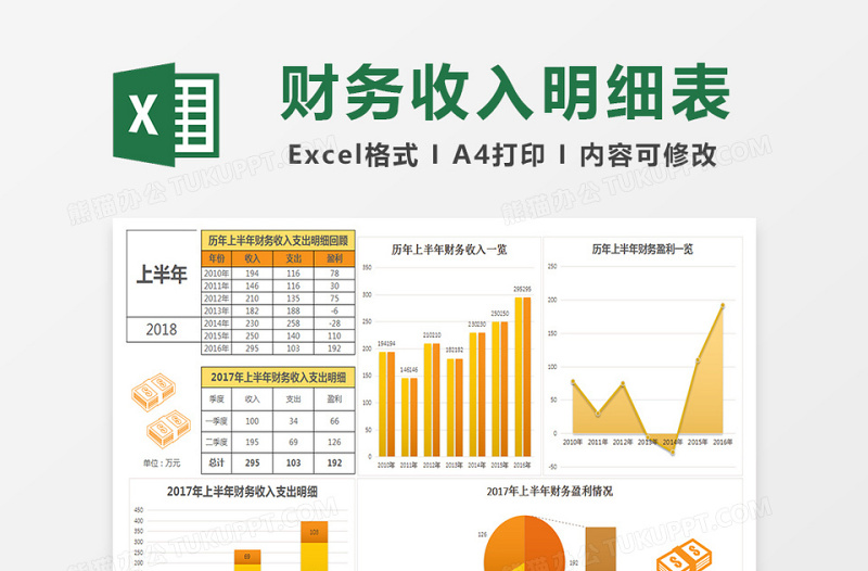 简约半年财务收入支出明细表excel模板