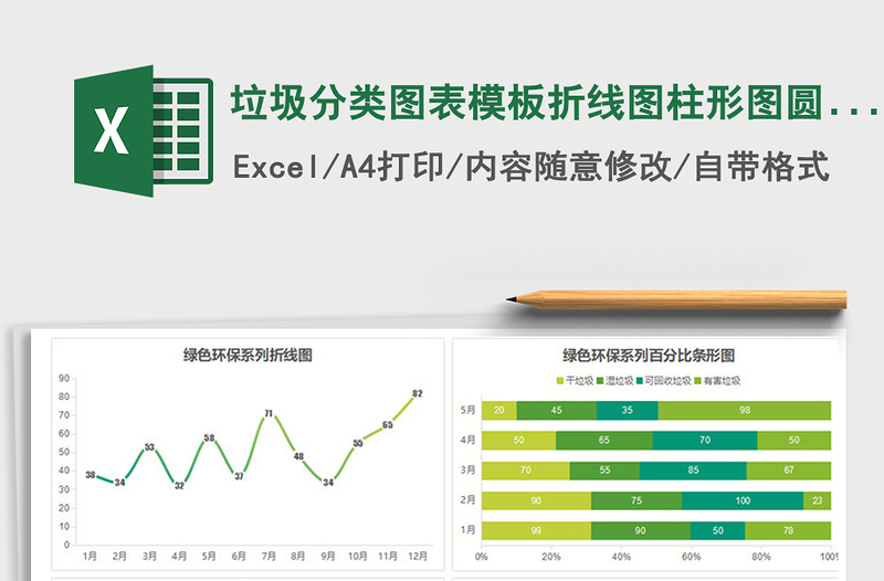 2024年垃圾分类图表模板折线图柱形图圆环图免费下载