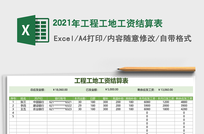 2025年工程工地工资结算表