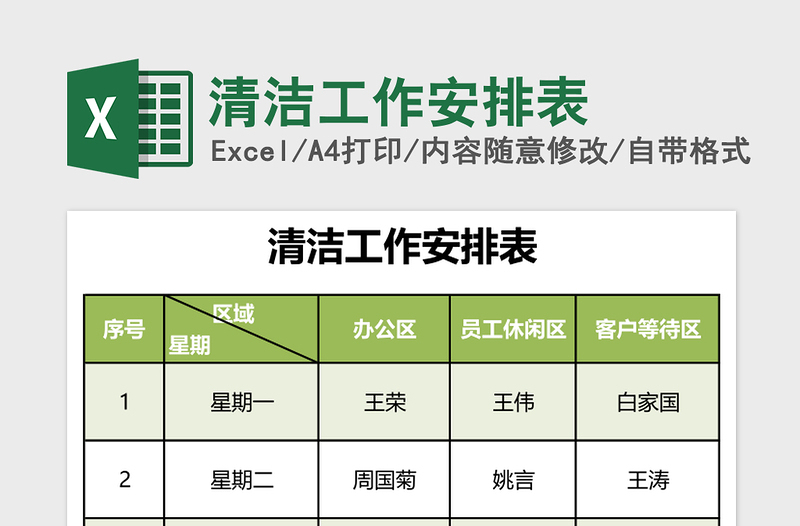 2025清洁工作安排表excel模板