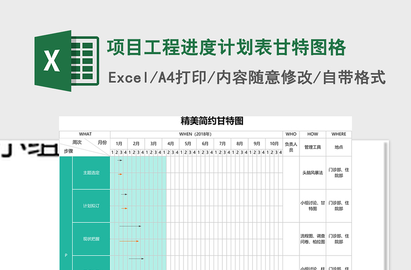 项目工程进度计划表甘特图格Excel模板