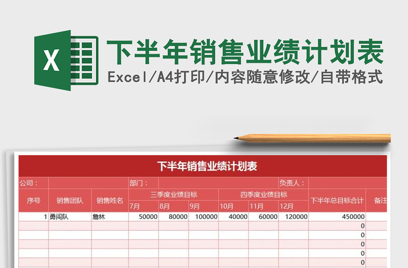 2025年下半年销售业绩计划表