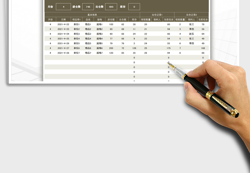 2024仓库出入库表（自动统计）exce表格