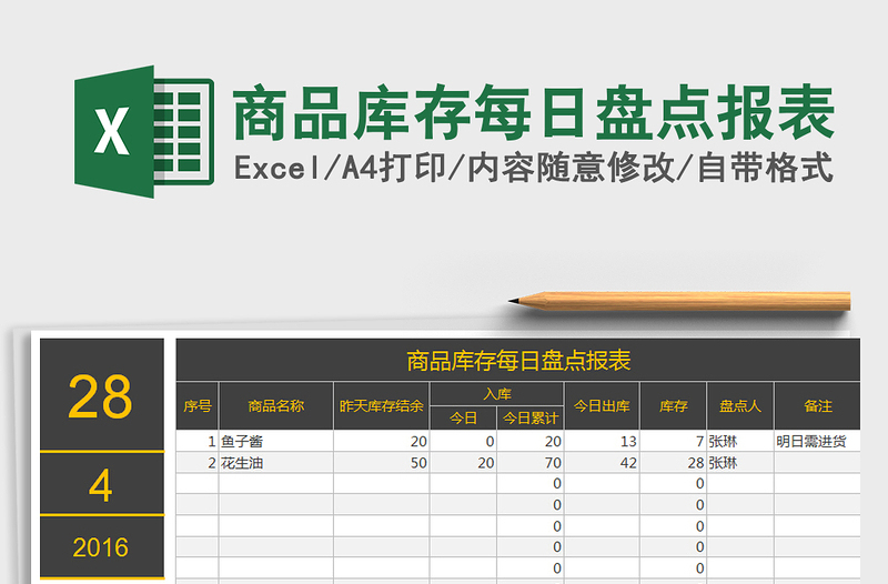 商品库存每日盘点报表