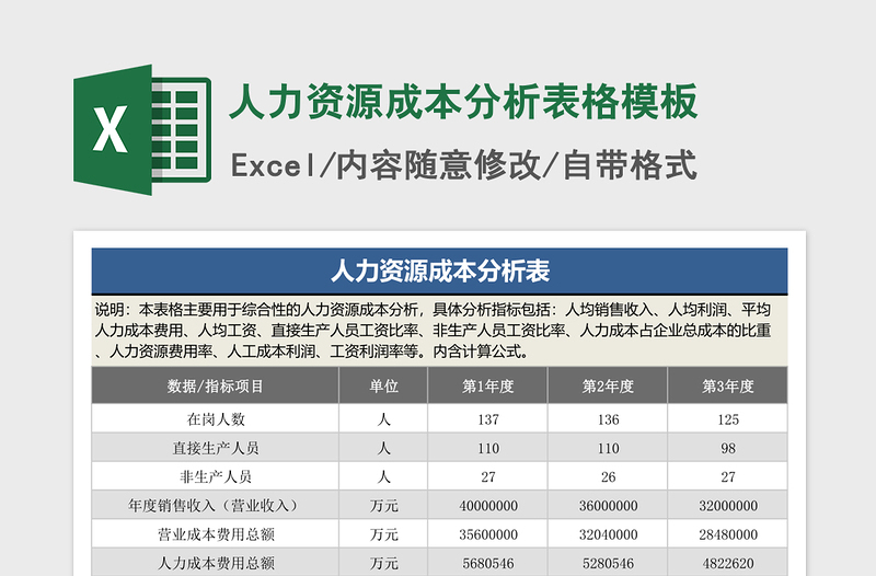 人力资源成本分析表格模板