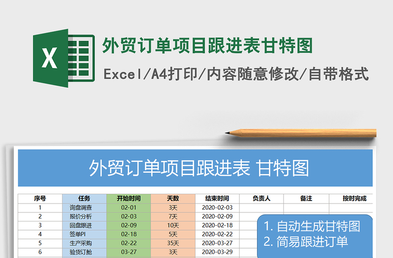 2024年外贸订单项目跟进表甘特图免费下载