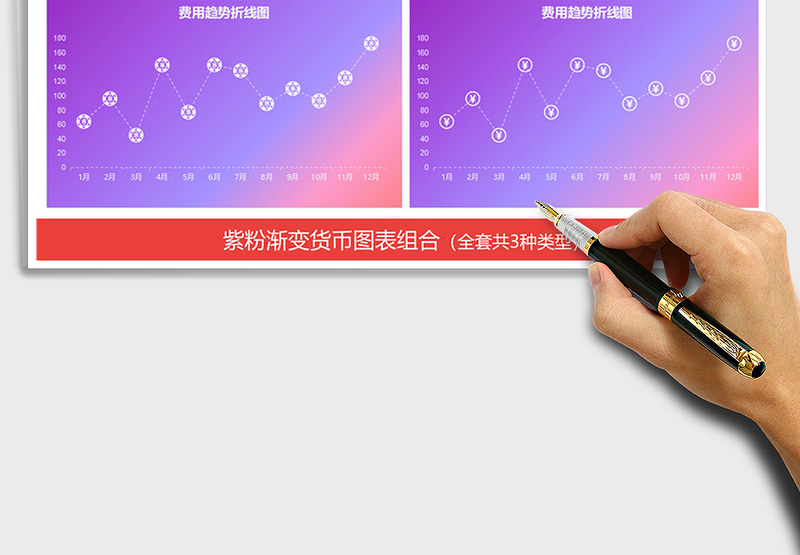 2025年紫粉渐变货币图表组合 财务报表趋势折线图