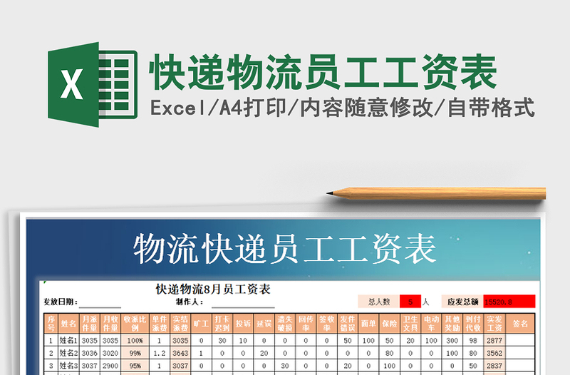 2025年快递物流员工工资表免费下载