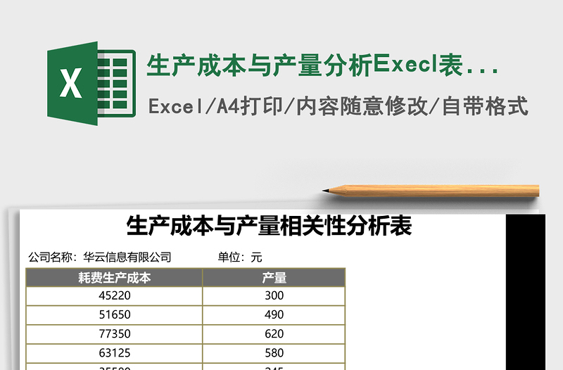 生产成本与产量分析Execl表格免费下载