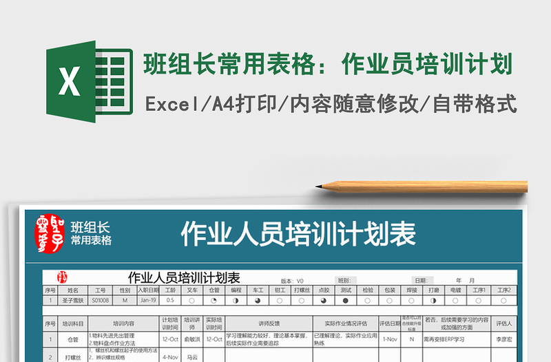 2025年班组长常用表格：作业员培训计划