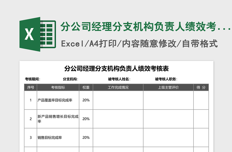 分公司经理分支机构负责人绩效考核EXCEL表格