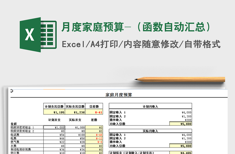 2025年月度家庭预算-（函数自动汇总）