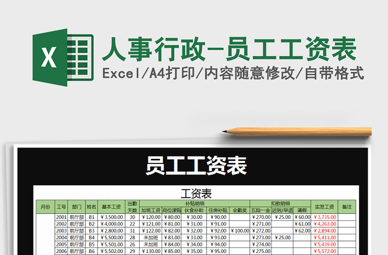 2025年人事行政-员工工资表免费下载