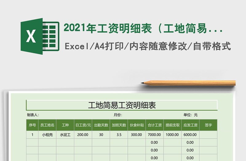 2025年工资明细表（工地简易版）