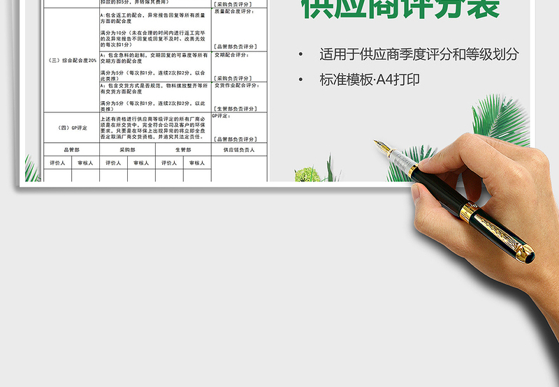 2025年季度供应商评分表(评分细则)