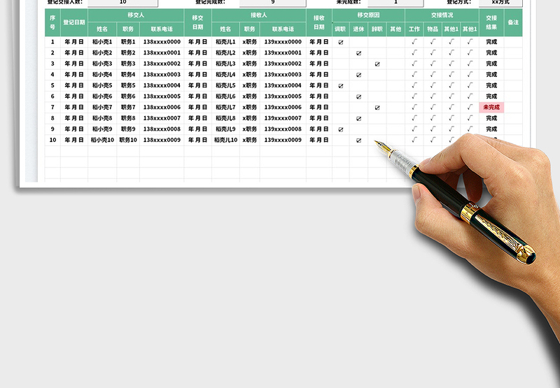 2025工作交接状态统计表免费下载