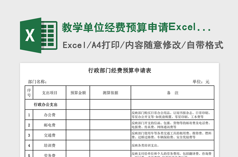 2025教学单位经费预算申请Excel表