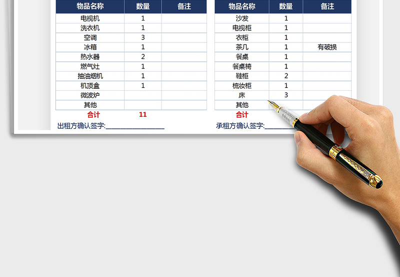 2025租房合同物品清单列表免费下载