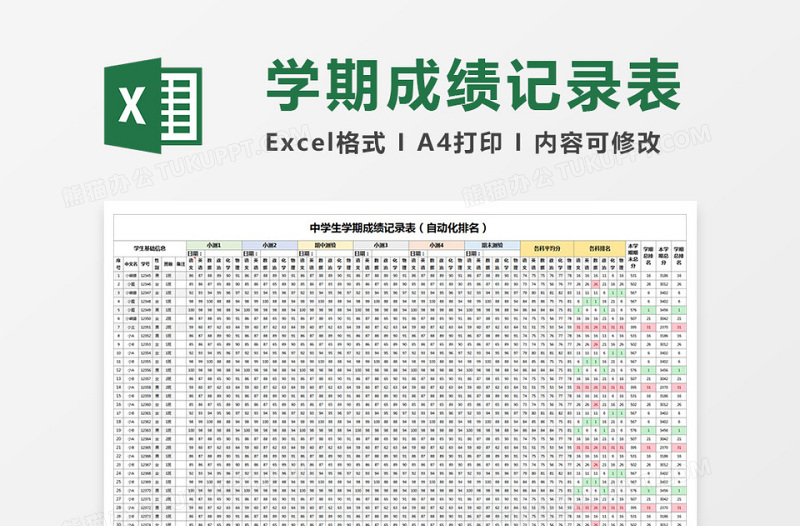 学期成绩表自动化排名 excel表格下载