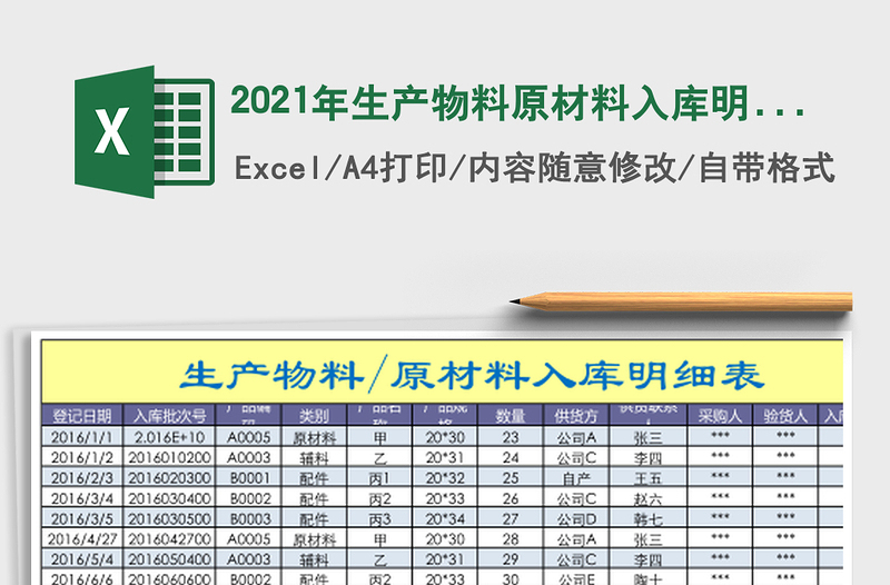 2025年生产物料原材料入库明细表