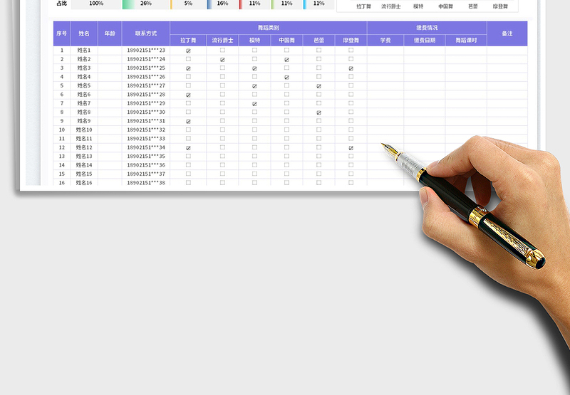 2025舞蹈学员报名表-自动统计人数免费下载