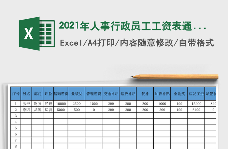 人事行政员工工资表通用