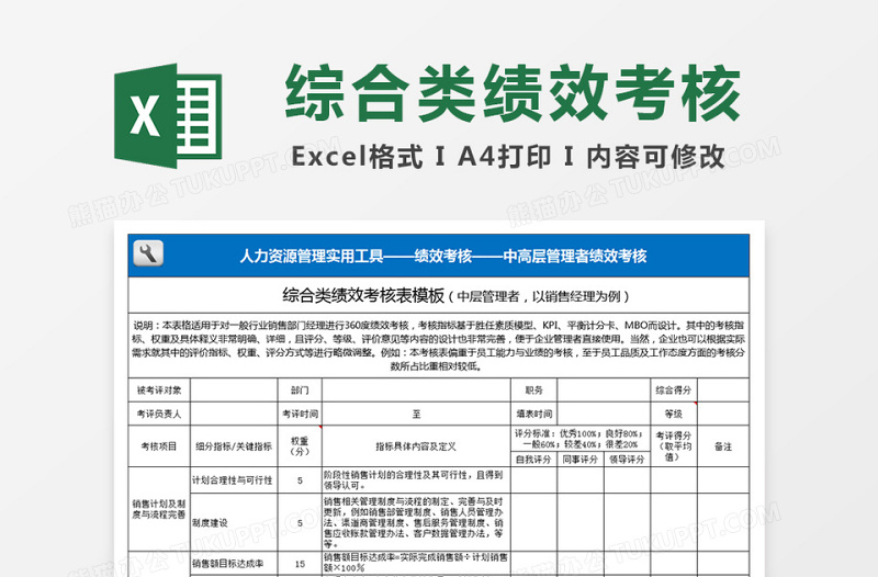 综合类绩效考核表模版免费下载