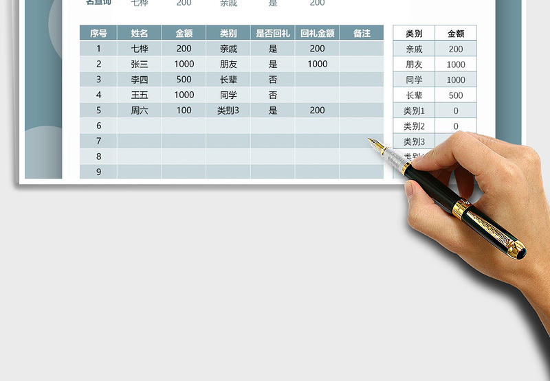 婚礼礼金登记记录表