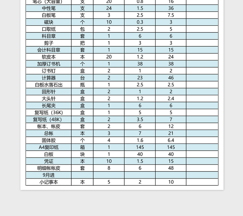 公司采购清单表格excel模板