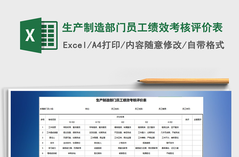 2025年生产制造部门员工绩效考核评价表