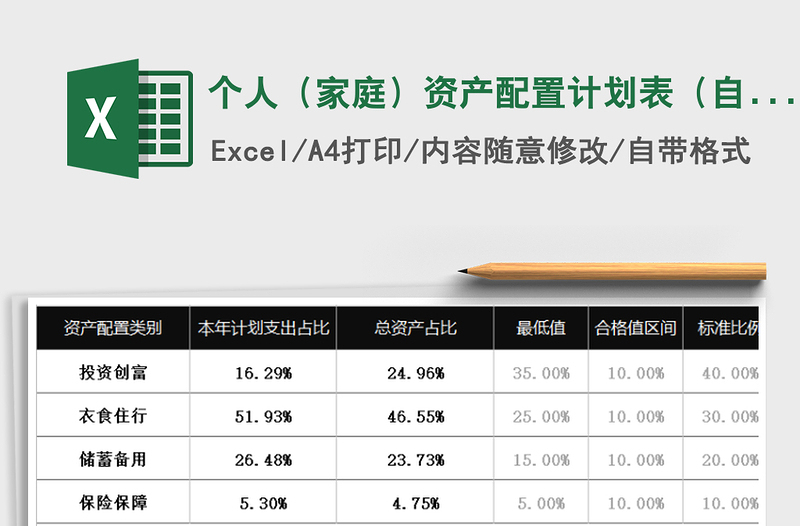 2024年个人（家庭）资产配置计划表（自动检测合理性）免费下载