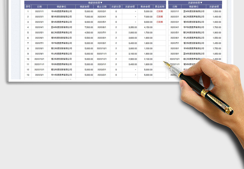 2024借款还款应收账款明细表exce表格免费下载