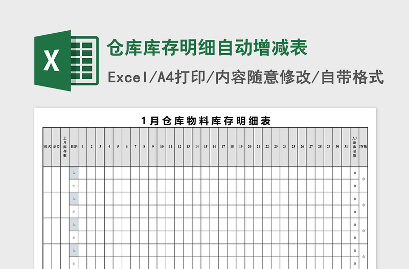 2025仓库库存明细自动增减表