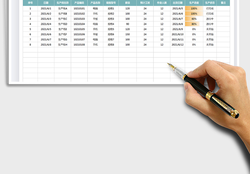 2024生产计划表-生产计划执行进度表exce表格免费下载
