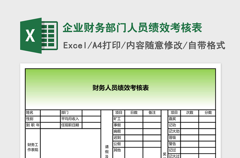 企业财务部门人员绩效考核表免费下载