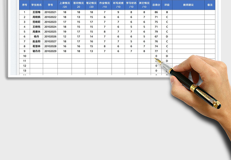 2025学生课堂表现记录表免费下载