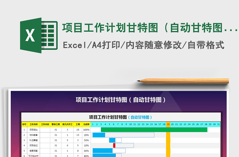 2024年项目工作计划甘特图（自动甘特图）免费下载