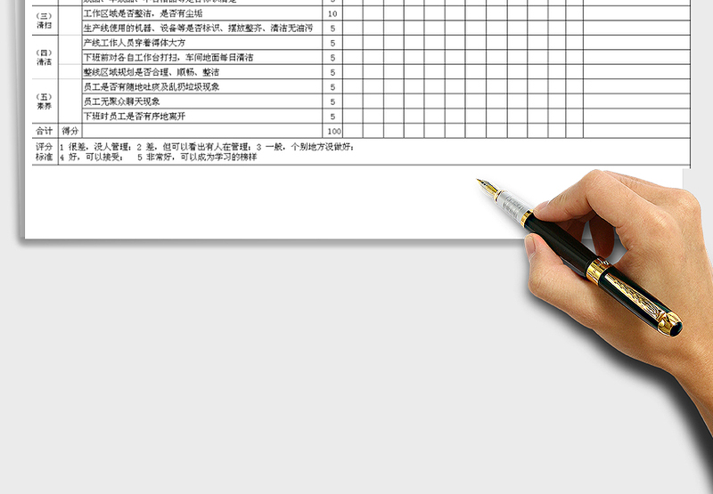 生产车间5S管理评分表excel表格