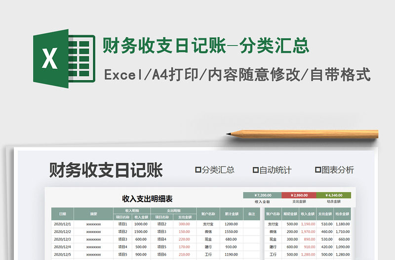 2025年财务收支日记账-分类汇总