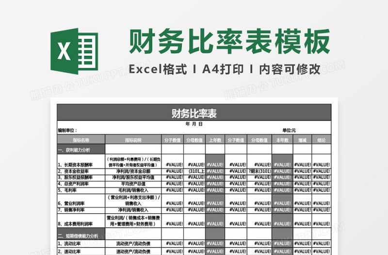 财务比率表模板excel表模板