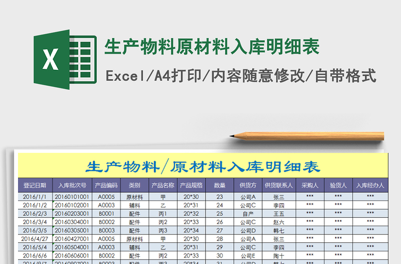 2025年生产物料原材料入库明细表