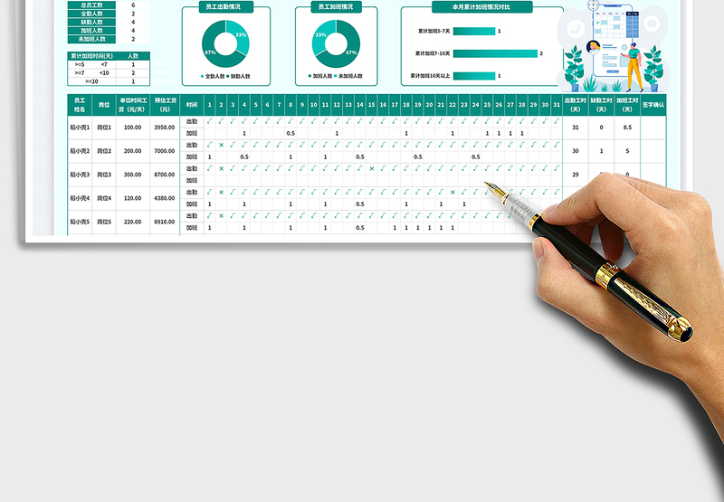 2025员工加班考勤表免费下载